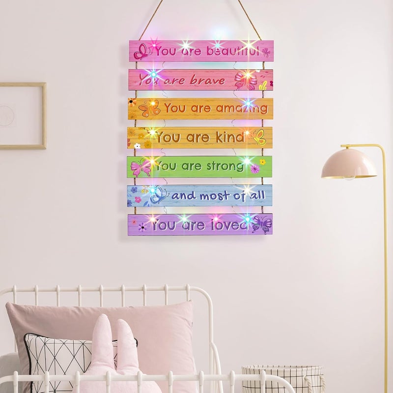 FIOBEE Girls Room Décor for Teen Girls Boys with LED Light Wall Decor for Bedroom Motivational Inspirational Wall Art Room Decoration for Kids Studyroom, 8 Kinds of Lights, Colorful Butterfly - Image 4